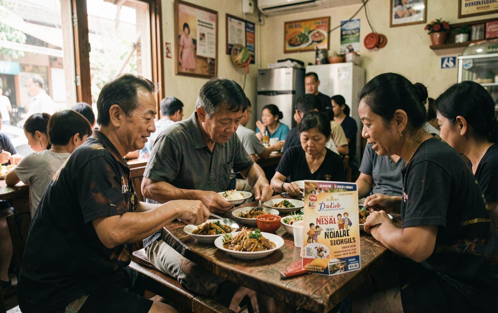 Diners at a busy family restaurant during a promotion